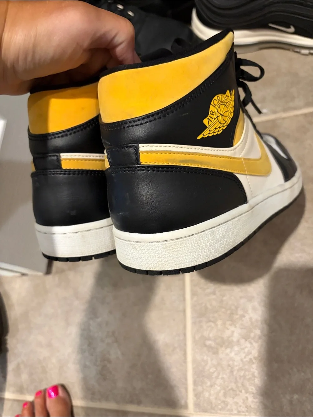 Jordan Mid-Top Sneakers in Black, White & Yellow